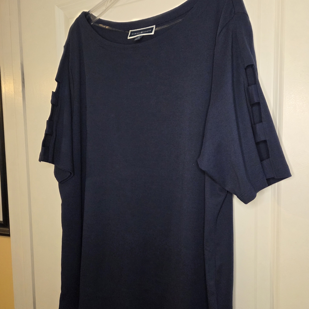 Karen Scott Navy 100% Cotton With Cut- Out Sleeves SZ 2X Preloved - Picture 8 of 11